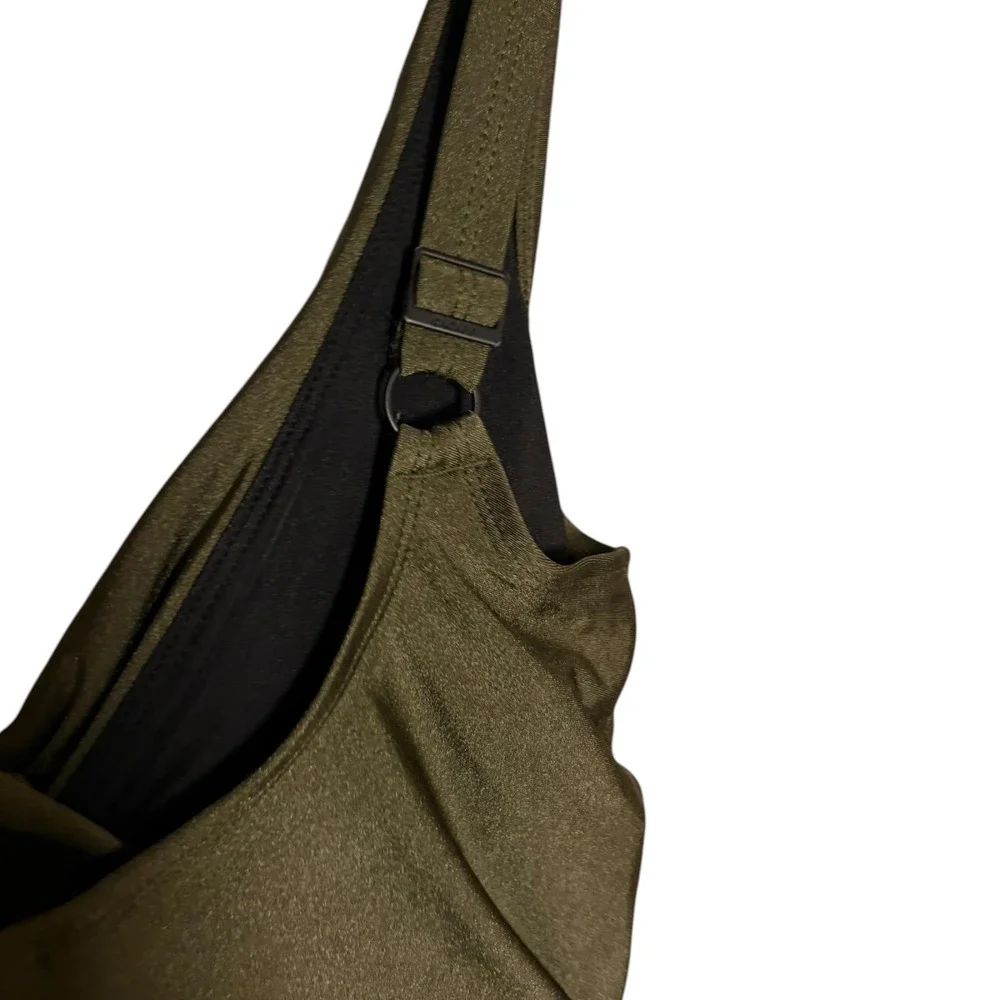 DKNY Womens Twist Front One Piece‎ Swimsuit S Olive Ruched Shaping Metallic - Picture 4 of 6